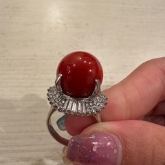 血赤サンゴ ダイヤモンドリング 指輪　0.89ct PT900珊瑚の画像