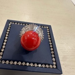 血赤サンゴ ダイヤモンドリング 指輪　0.89ct PT900珊瑚の画像