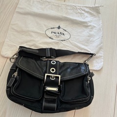 美品　プラダ PRADA ロゴプレート ショルダーバッグ ナイロン ネロブラックの画像