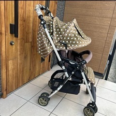 イオン AEON PCR Mama ハピ A型 ベビーカー ドット柄 カーキの画像