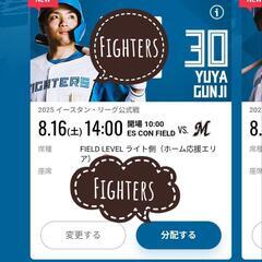 北海道日本ハムファイターズ 8月16日 ファーム戦 チケット 2枚 FIELD LEVEL ライト側 ホーム応援エリアの画像