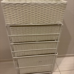 ホワイト ラタン調 4段ラック/洗面所収納にも◎の画像