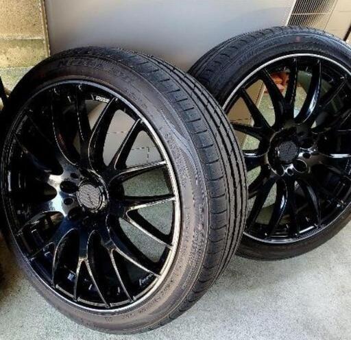 20インチアルミホイールタイヤ付き4本セット　ホムラ　レイズ　ブラック　中古品 20インチアルミホイールタイヤ付き4本セットホムラレイズブラック中古品