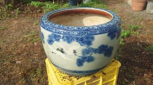 骨董 火鉢 鶴に波 陶器 鉢カバー 睡蓮鉢 メダカ 金魚 テーブル 骨董 火鉢 鶴に波 陶器 鉢カバー 睡蓮鉢 メダカ 金魚 テーブル