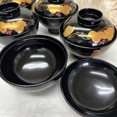 会津塗 義三作 漆器 蓋付き椀揃(5個組) の画像