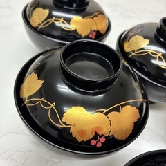 会津塗 義三作 漆器 蓋付き椀揃(5個組) の画像