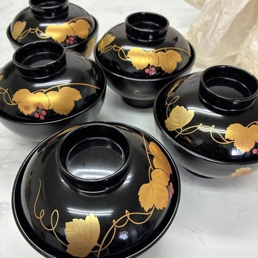 会津塗 義三作 漆器 蓋付き椀揃(5個組)