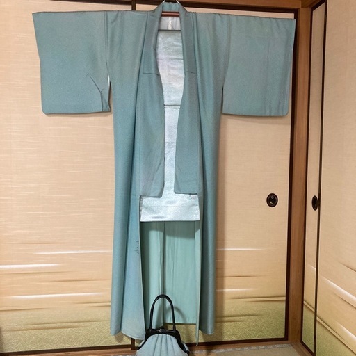 着物　名古屋帯　共布バッグ　3点セット　作家　ひとつ紋　袷