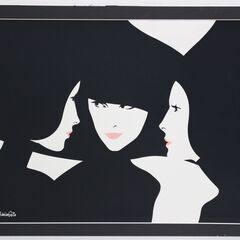 ZR939ジ Amlet Dallacosta/アムレット・ダラコスタ 作 「内緒話」シルクスクリーンプリント サイン入 ポスター 模写 額装/額入 美術/アートの画像