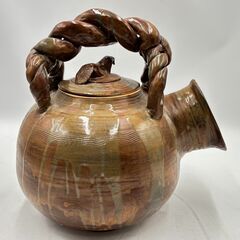 信楽焼？ 特大土瓶 籐巻持ち手 急須 薬缶の画像