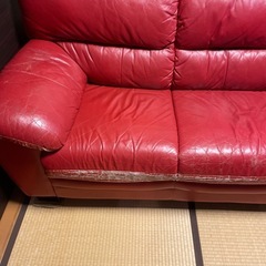 本革　赤ソファ🛋️難ありの画像