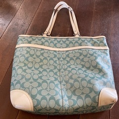 COACH コーチ PVC レザー ロゴ金具 ブルー ストライプ ハンドバッグ トートバッグ ビジネスバッグ A4収納可能 大容量 の画像