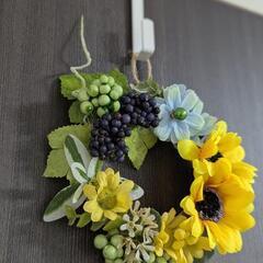 夏リース★ひまわり＆季節の花の画像