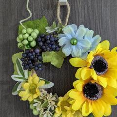 夏リース★ひまわり＆季節の花の画像