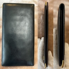 ダンヒルメンズ札入れロングウォレット二つ折り長財布二つ折り財布折財布さいふサイフ男性用紳士財布ブラック黒色レザー本革牛革保存袋箱付の画像