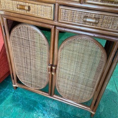 ラタン　キャビネット　ヴィンテージ　ビンテージ　家具　オールドラタン　チェストの画像