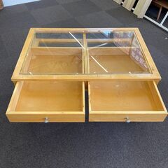店頭引き渡し 中古 引出し付き ガラステーブル 座卓 ローテーブルの画像