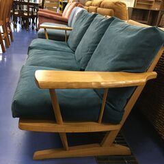 ★リユースのサカイ横浜南店★YM1142 柏木工 ３人掛けｿﾌｧ ブルー　ブラウン W190×D73×H76 クリーニング済みの画像