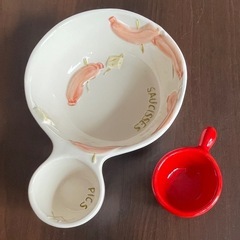 かわいいソーセージ柄洋皿ケチャップ入れ皿の画像