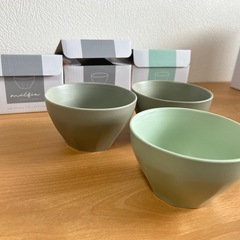 【新品未使用品】陶器　マルチボウル　お茶碗　3個セット　グリーン　グレー　ボウルの画像