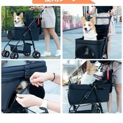 ペットカート 3WAY折りたたみ式ドッグペットカート マルチファンクションの犬・猫向けランニングペットカート 4輪折りたたみ式 取り外し可能なキャリア収納バスケット＆収納バッグ付き 中小型犬・猫向けです (グレー) 新品未使用品の画像