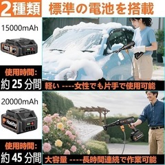 ミニ高圧洗浄機 コードレス 充電式 8MPa【2025年新登場超軽量588g】高圧洗車機 バッテリー2個 マキタ電池互換の画像