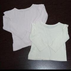 100 80 女の子　姉妹　お揃い　ペア　長袖　Tシャツ　長袖　フリル　色違いの画像