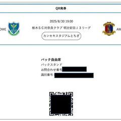 ■8/30(土)19:00栃木ＳＣ対奈良クラブ 明治安田Ｊ３リーグ■バック自由席■２枚可■の画像