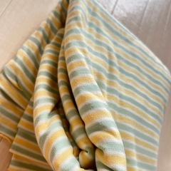 マルチボーダー黄×白×黄緑ニット生地 大容量の画像