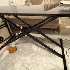 ガラステーブル（ブラック） 　昇降式テーブルの画像