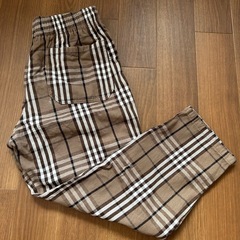 GU ワイドパンツ　茶チェック柄　Mの画像