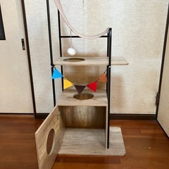 アイリスオーヤマ 猫用 キャットタワー　ウッディシェルフ ブラウン PUS-130 高さ130cmの画像