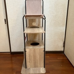 アイリスオーヤマ 猫用 キャットタワー　ウッディシェルフ ブラウン PUS-130 高さ130cmの画像