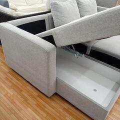 【リユースのサカイ八街店】★ジモティ割あり★ NITORI　ソファーベッド　L字ソファー　ライトグレー　クリーニング済　YJ7352の画像