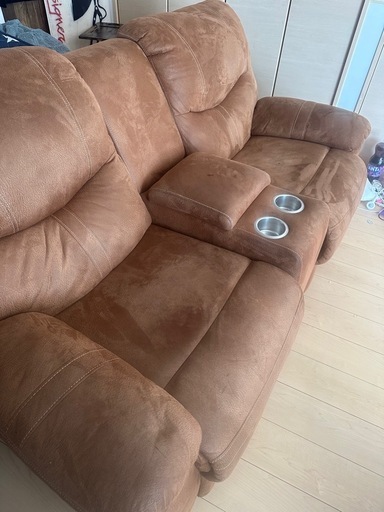 電動2人掛けソファドリンクホルダー収納箱