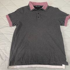 BEAMS メンズ ポロシャツ Mサイズ 綿100% グレー ピンクの画像