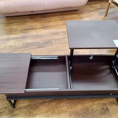 ★リユースのサカイ水戸店★  ローテーブル ブラック×ダークブラウン H37～60×D50～90×W120～160.5 クリーニング済み MT5225の画像