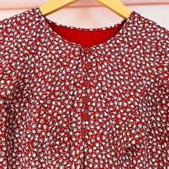 美品 昭和レトロ ワンピース M レディース ヴィンテージ 赤 スカート 膝下丈 花柄の画像