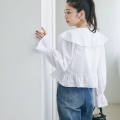 coca ビッグカラーレース付きギャザーブラウス Mの画像