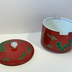 橘吉　たち吉　朱緑色　茶器　茶葉入れの画像