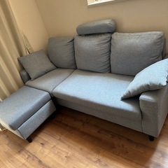 本日引き取りの方0円　三人掛けソファ　ブルー　の画像