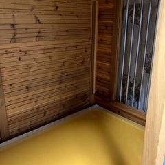 犬小屋工房製作K ペットケージ 中古 カーテン付き 犬用 収納便利の画像