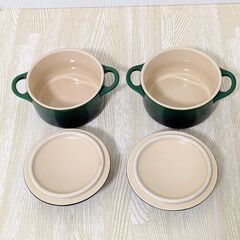 LE CREUSET ル・クルーゼ グリーン ミニココット キャセロール 2個の画像