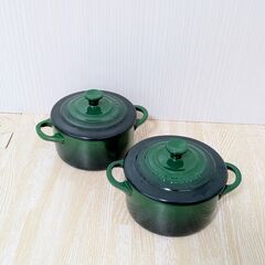 LE CREUSET ル・クルーゼ グリーン ミニココット キャセロール 2個の画像