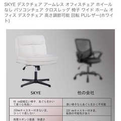 SKYE デスクチェア アームレス オフィスチェア ホイールなし パソコンチェア クロスレッグ 椅子 ワイド ホーム オフィス デスクチェア 高さ調節可能 回転 PUレザー(ホワイト)の画像
