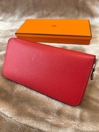 エルメスアザップシルクインロングファスナー付き長財布ラウンドジップウォレット赤色レッドHERMESレディース女性用婦人ユニセックス