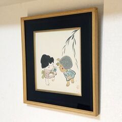 二人の童　色紙アート光子作 壁アート 和室・リビングルーム装飾 額付き日本画 「模写」美術品インテリアの画像
