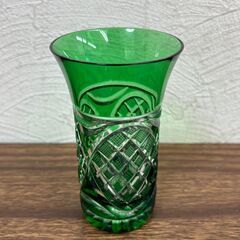 【お売りします】江戸切子風 グラス お酒 冷酒 緑色 1点の画像