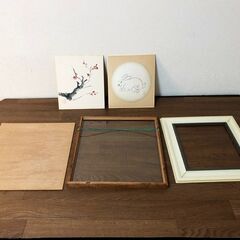 梅枝先・兎　和風色紙アート 壁アート 和室・リビングルーム装飾 額付き日本画 「模写」美術品インテリアの画像