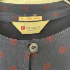 via venti 100%シルク ドット柄 ロングワンピース サイズ38 紺の画像